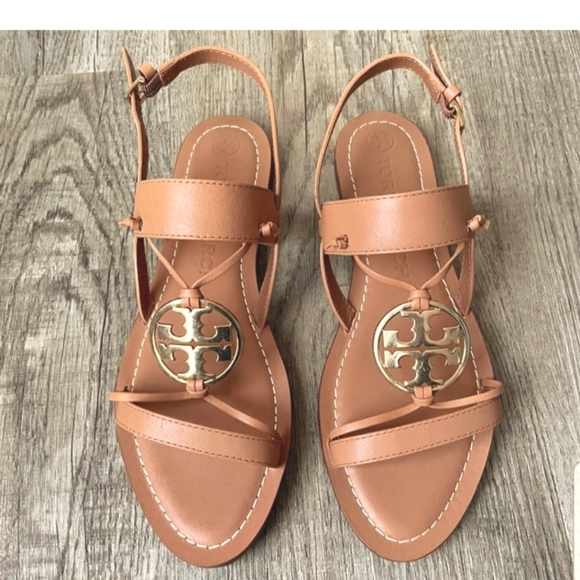 ONLY TRIED ON Tory Burch Two Band Miller Sandals Gold Logo Sling back - Picture 14 of 16